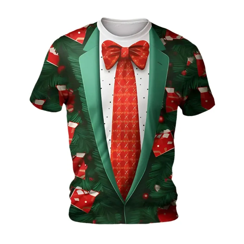 3D Printed Christmas T-Shirts - Santa Claus Graphic Short Sleeves for Kids and Adults