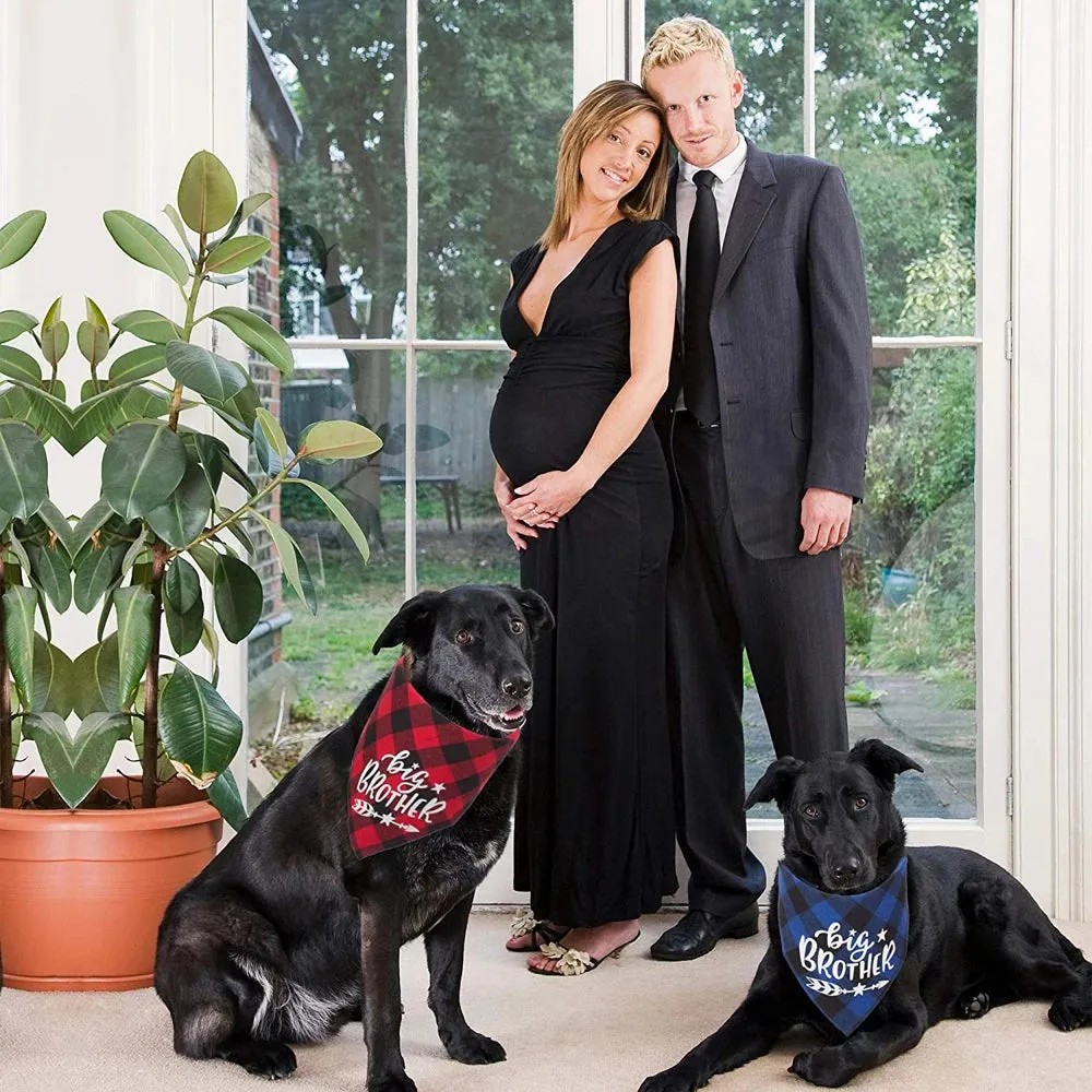Big Brother Dog Bandana | Buffalo Plaid Triangle Scarf | Pregnancy Announcement Bandana for Small, Medium, and Large Dogs | Alo Trendy