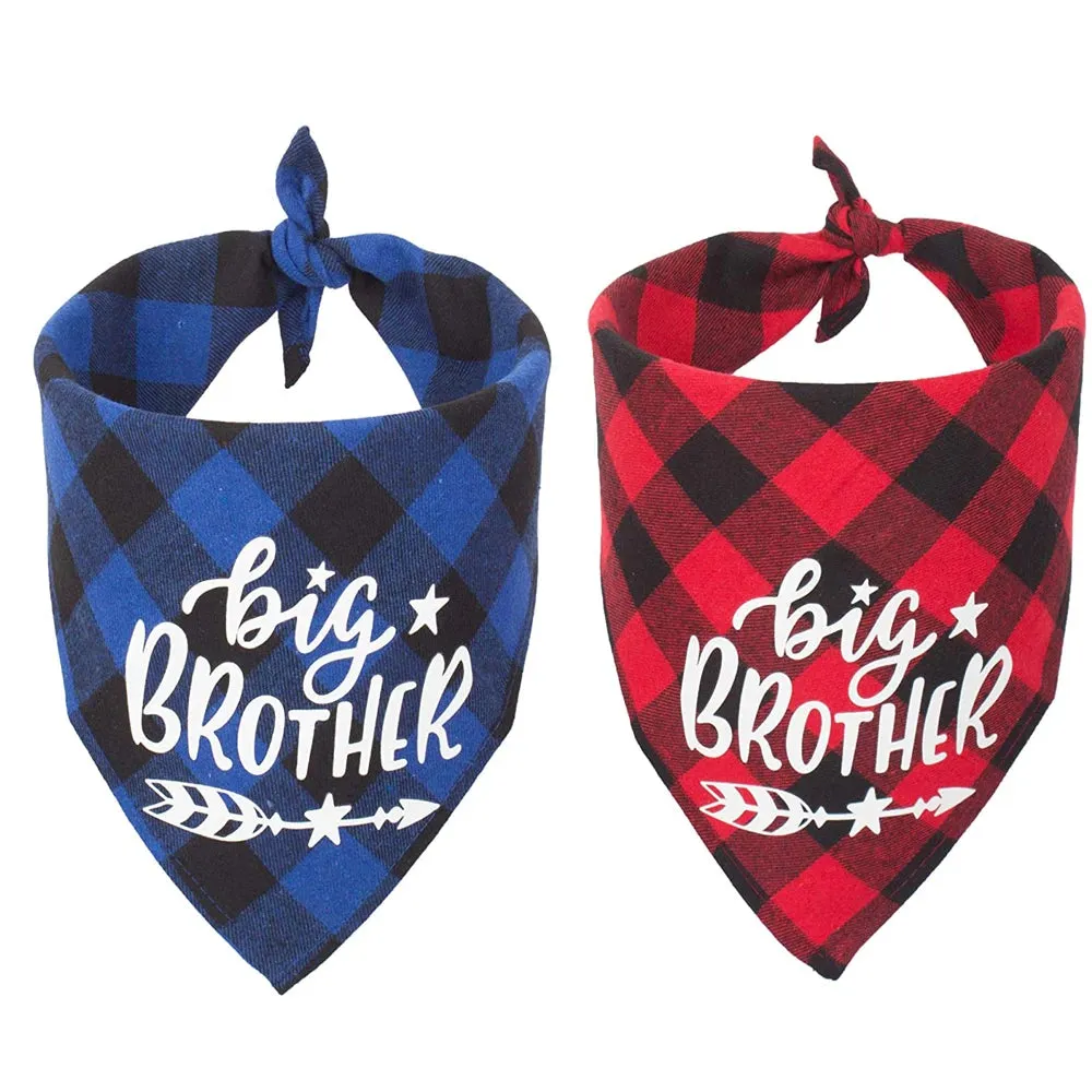Big Brother Dog Bandana | Buffalo Plaid Triangle Scarf | Pregnancy Announcement Bandana for Small, Medium, and Large Dogs | Alo Trendy