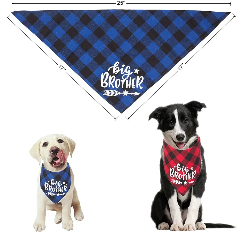 Big Brother Dog Bandana | Buffalo Plaid Triangle Scarf | Pregnancy Announcement Bandana for Small, Medium, and Large Dogs | Alo Trendy