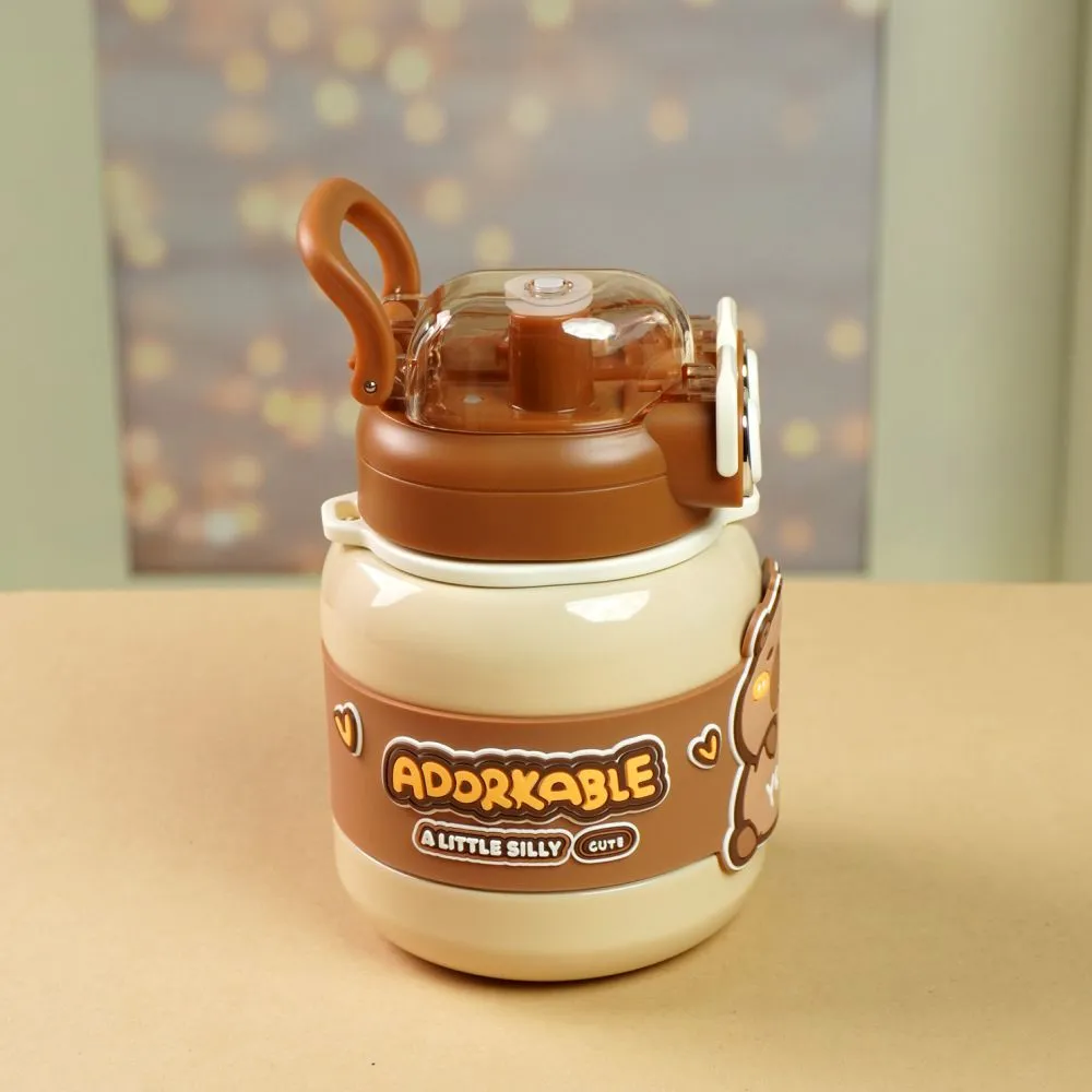 Brown Two way Lid Style Capybara theme Stainless Steel Kids Water Bottle,660ml