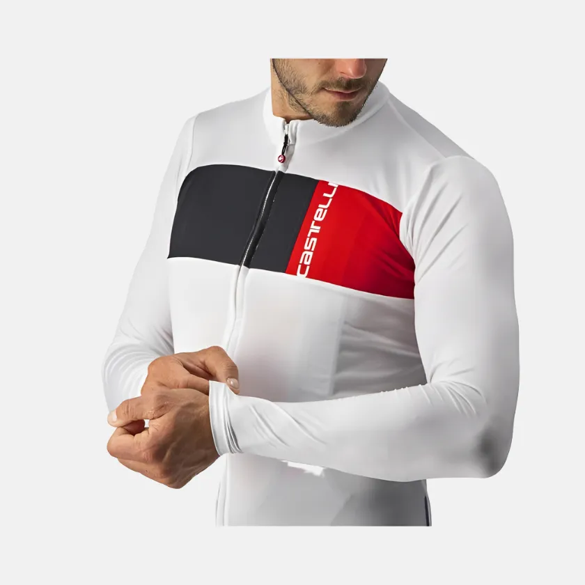 Castelli Prologo 7 Long Sleeve Mens Cycling Jersey -Ivory/Light Black/Red