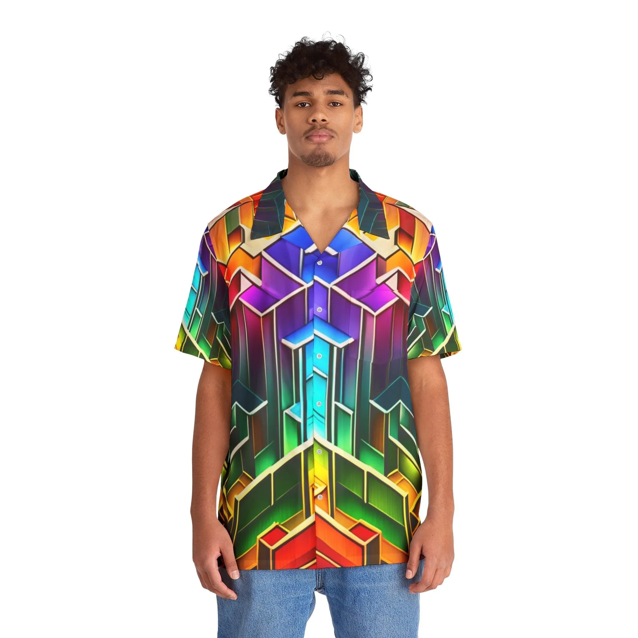 Color Bloc Men's Hawaiian Shirt (AOP)