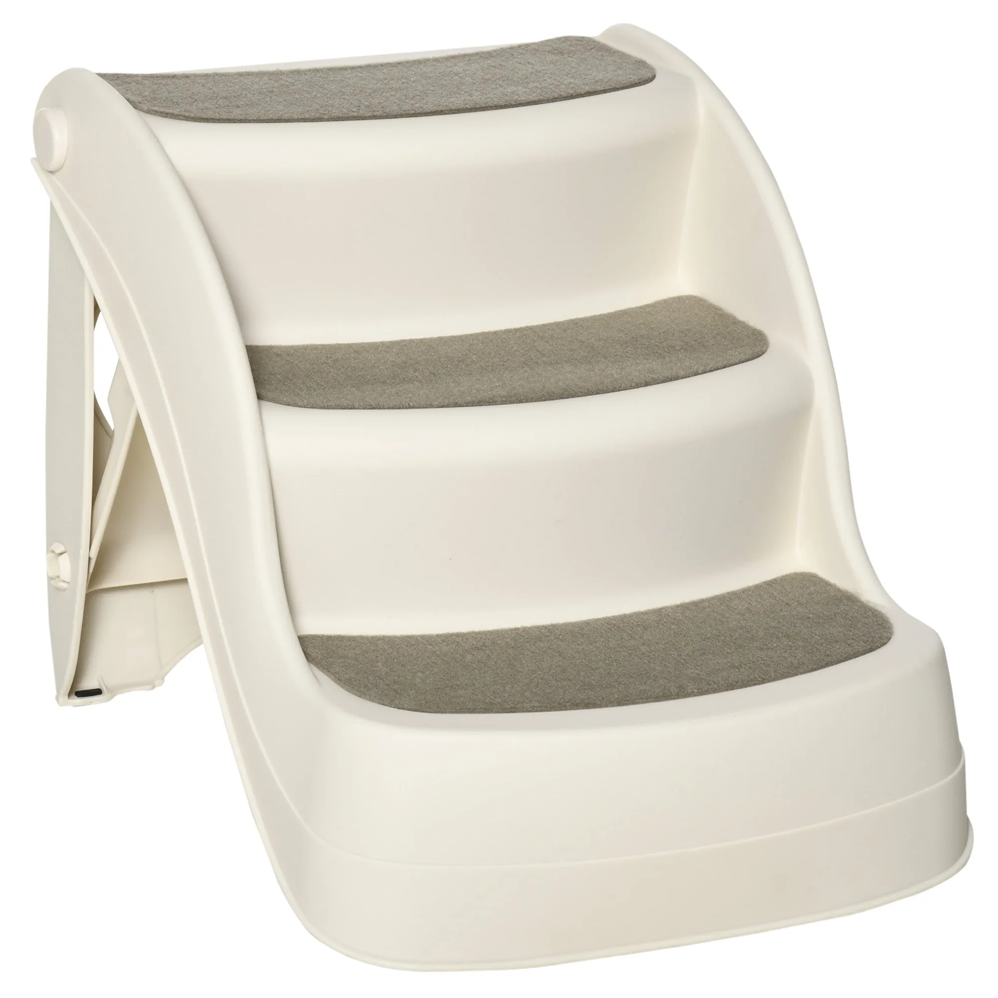 Foldable Pet Stairs Portable Dog Steps 3-Step Design with Non-slip Mats for High Beds Sofas 49 x 38 x 38 cm Cream