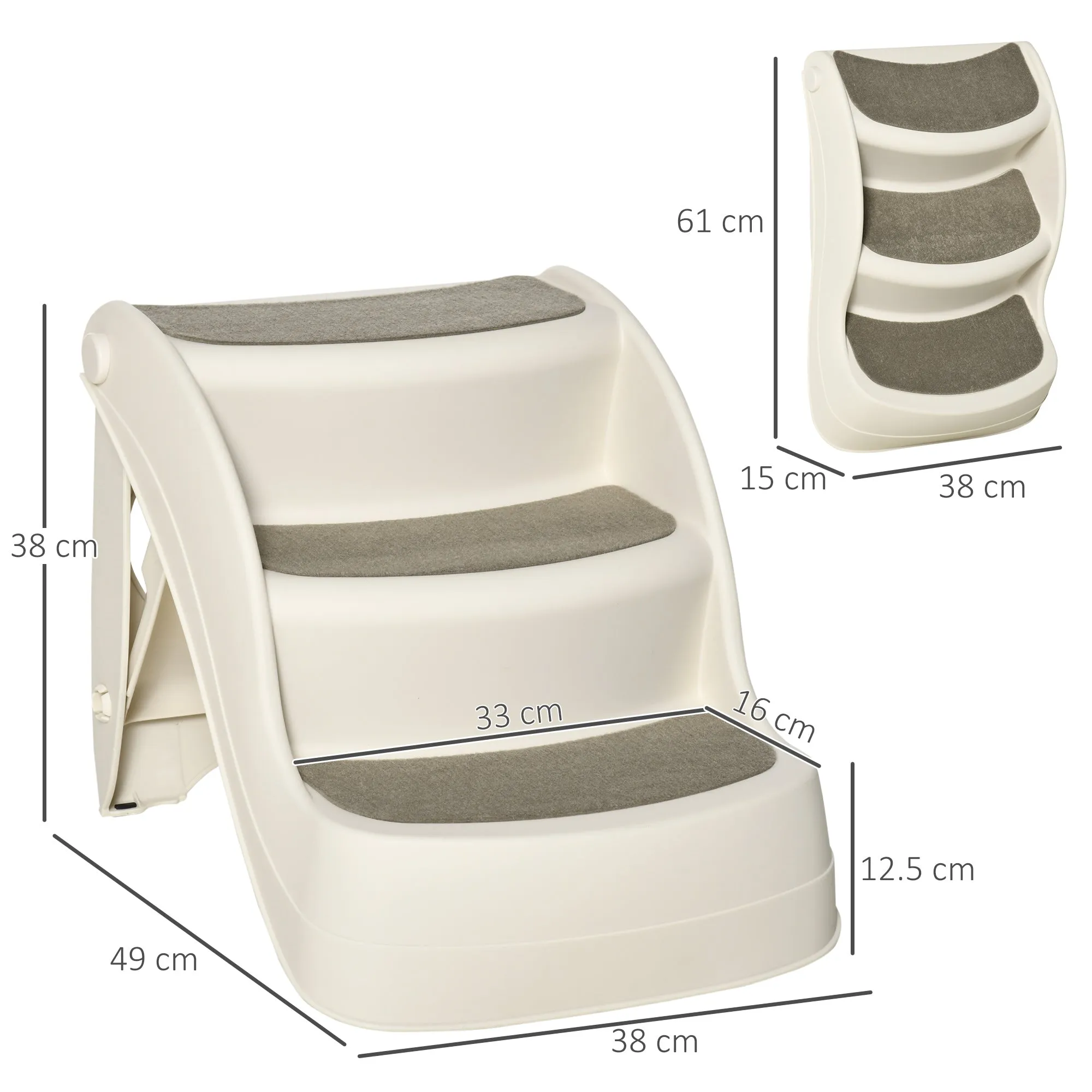 Foldable Pet Stairs Portable Dog Steps 3-Step Design with Non-slip Mats for High Beds Sofas 49 x 38 x 38 cm Cream
