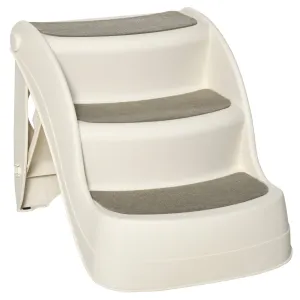 Foldable Pet Stairs Portable Dog Steps 3-Step Design with Non-slip Mats for High Beds Sofas 49 x 38 x 38 cm Cream