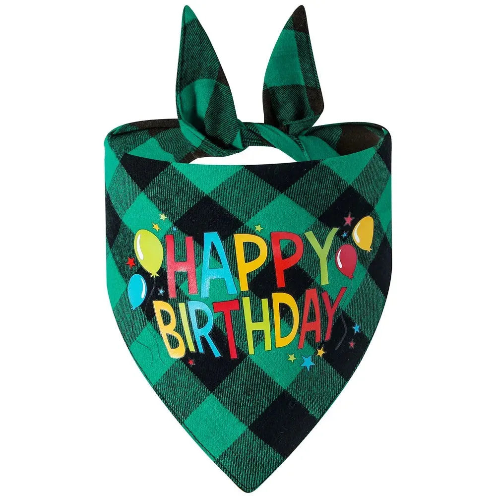 Funny Cute Cotton Plaid Happy Birthday Dog Bandana | Pet Party Decorations Supplies | Triangle Bibs Prop Accessories Gift | Alo Trendy