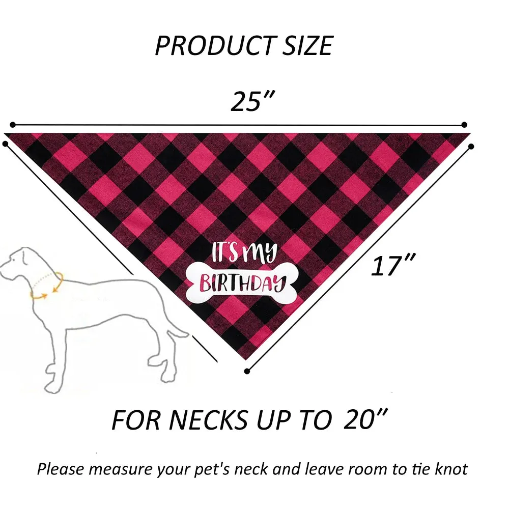 Funny Cute Cotton Plaid Happy Birthday Dog Bandana | Pet Party Decorations Supplies | Triangle Bibs Prop Accessories Gift | Alo Trendy