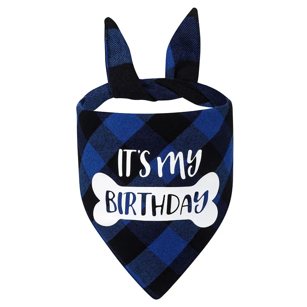 Funny Cute Cotton Plaid Happy Birthday Dog Bandana | Pet Party Decorations Supplies | Triangle Bibs Prop Accessories Gift | Alo Trendy