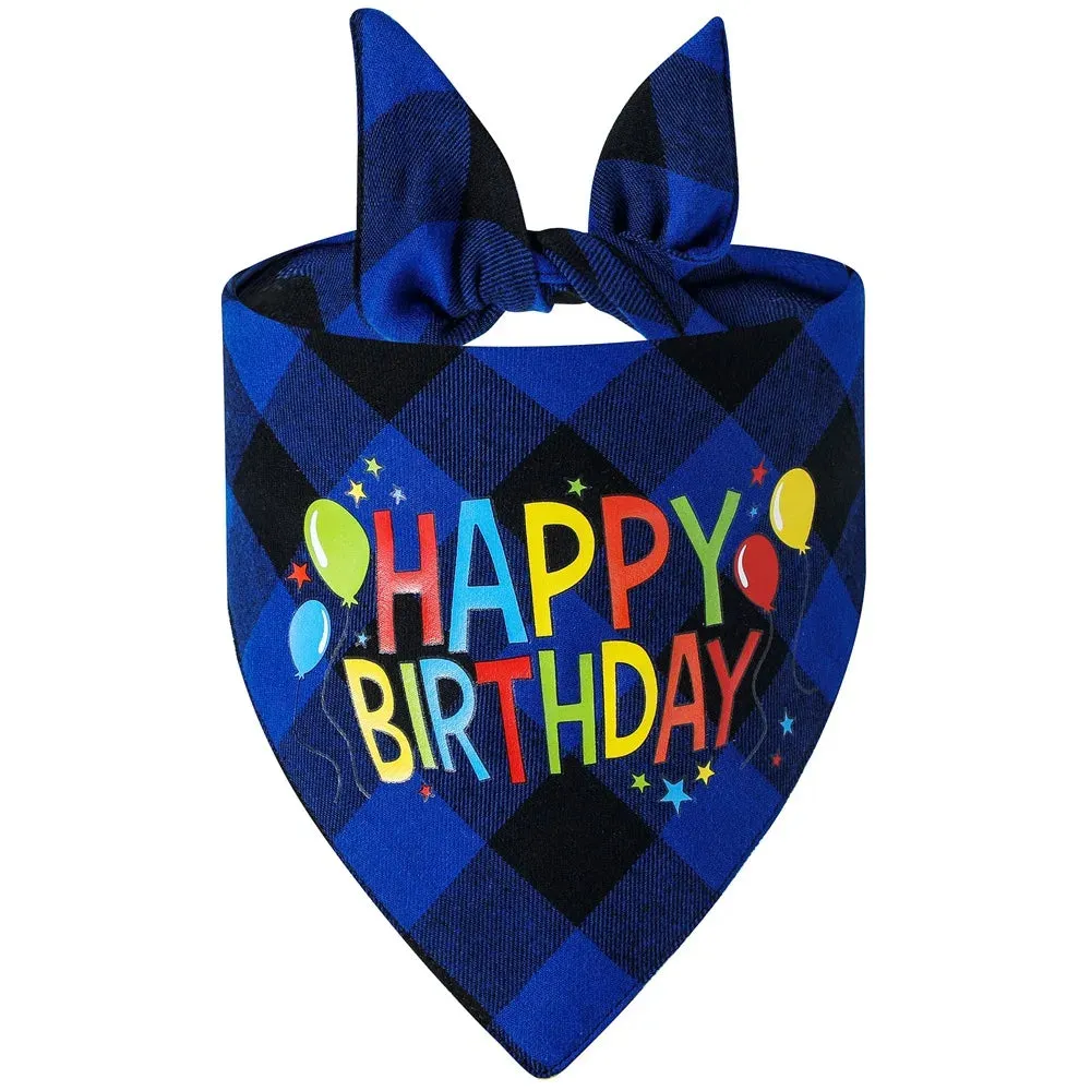 Funny Cute Cotton Plaid Happy Birthday Dog Bandana | Pet Party Decorations Supplies | Triangle Bibs Prop Accessories Gift | Alo Trendy
