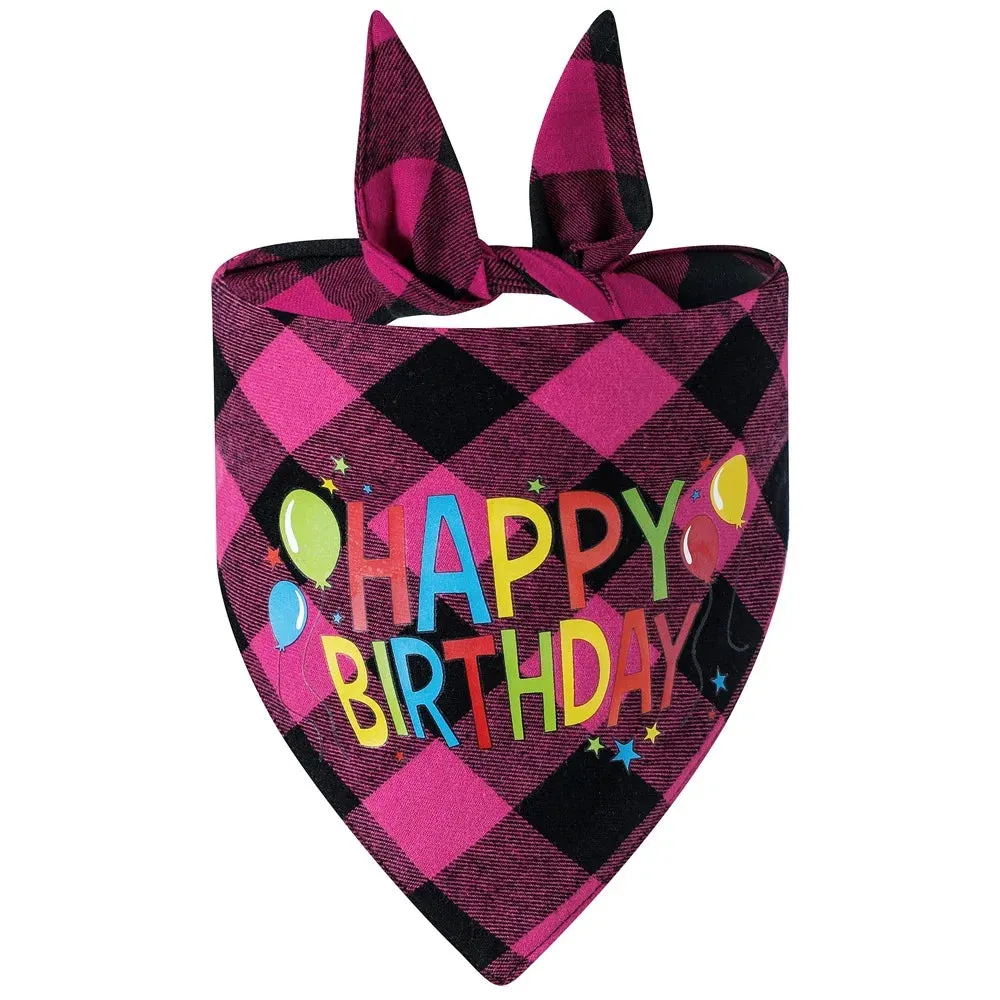 Funny Cute Cotton Plaid Happy Birthday Dog Bandana | Pet Party Decorations Supplies | Triangle Bibs Prop Accessories Gift | Alo Trendy