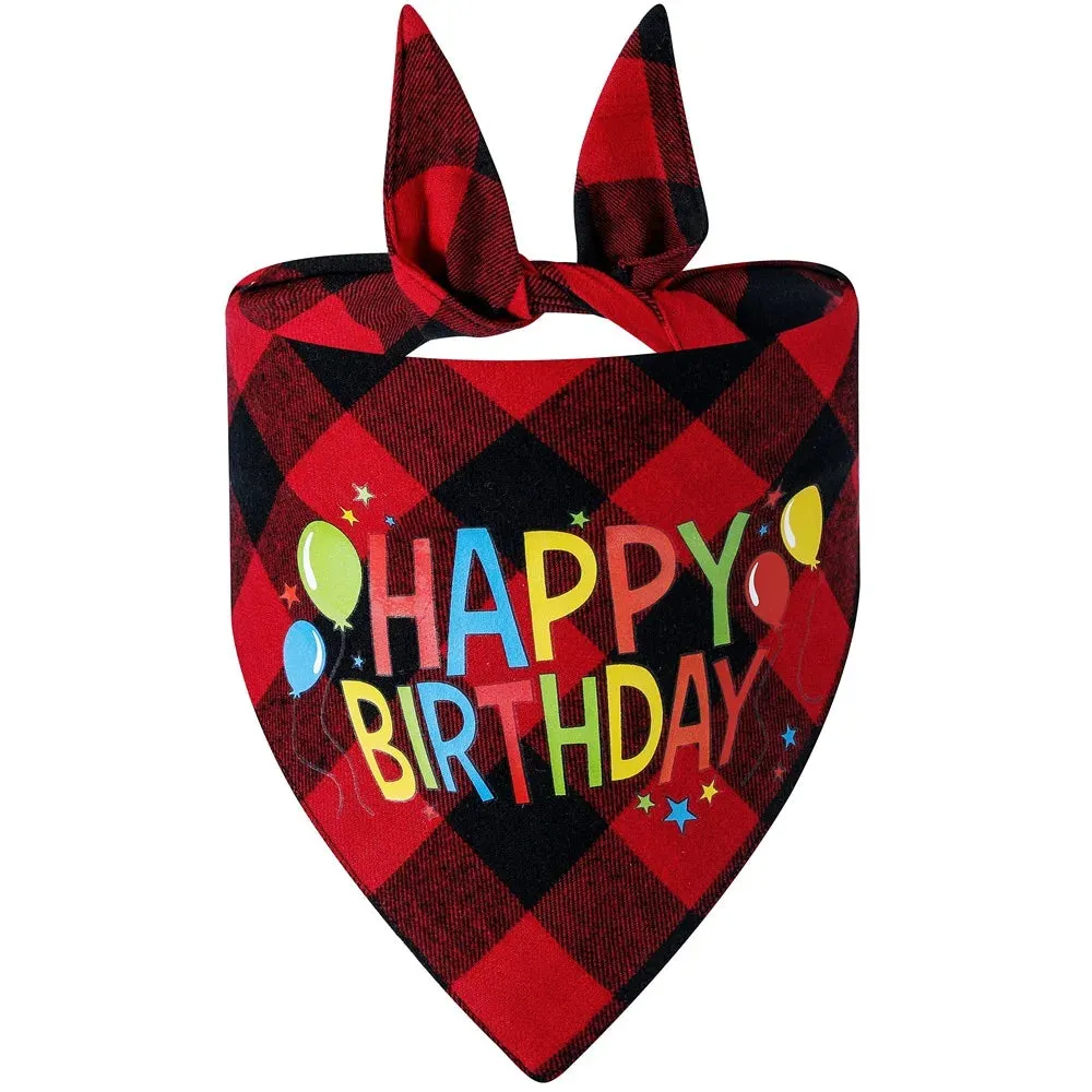 Funny Cute Cotton Plaid Happy Birthday Dog Bandana | Pet Party Decorations Supplies | Triangle Bibs Prop Accessories Gift | Alo Trendy