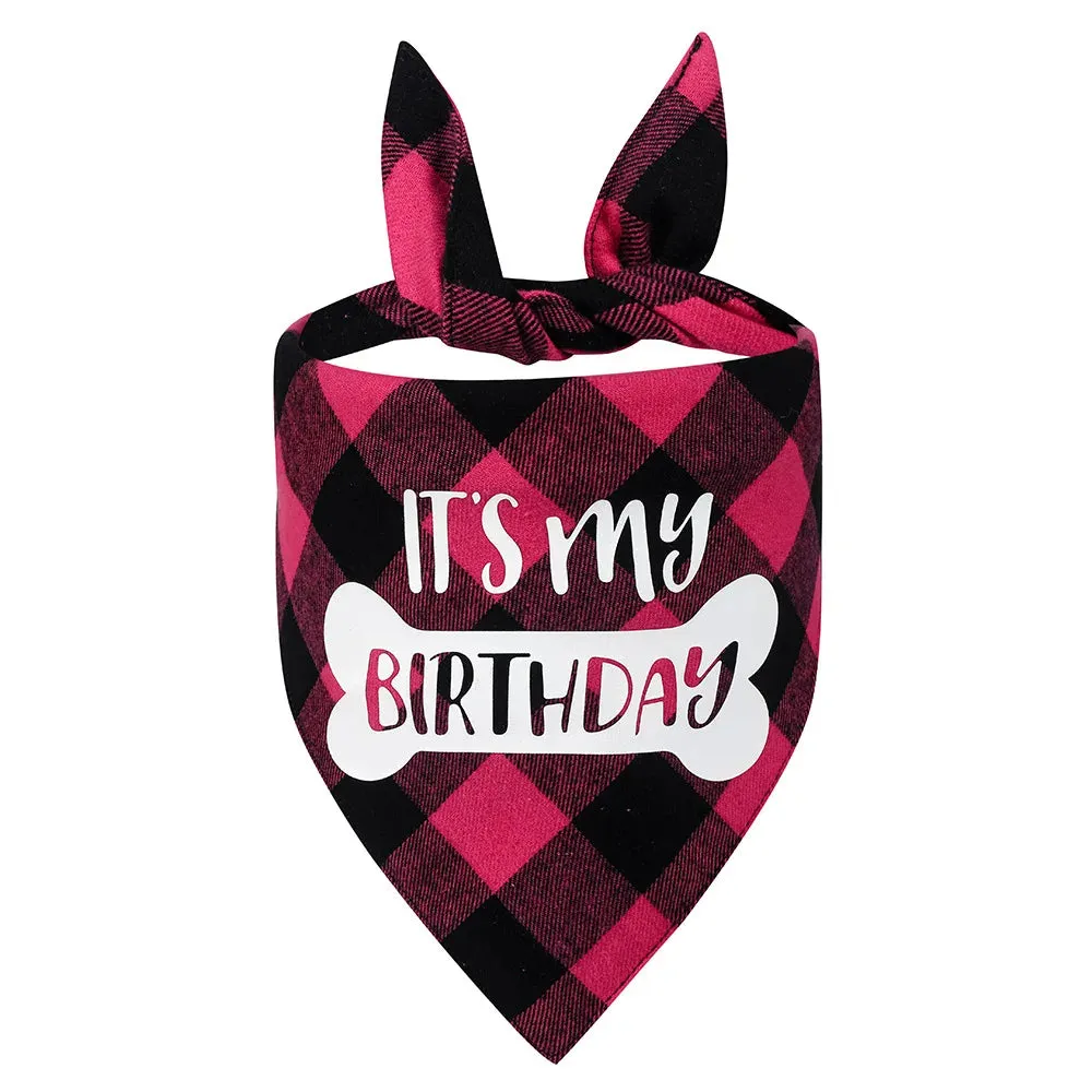 Funny Cute Cotton Plaid Happy Birthday Dog Bandana | Pet Party Decorations Supplies | Triangle Bibs Prop Accessories Gift | Alo Trendy