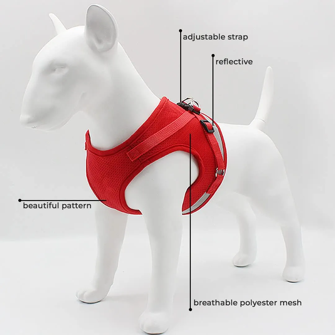 Kuber Industries Reflective Dog Harness With Adjustable Leash|Breathable Polyester Mesh Fabric |XL Size|HT-844|Comfortable No-Pull Grip|Quick Release Buckles|Easy On - Easy Off Harness|Red (Pack Of 3)