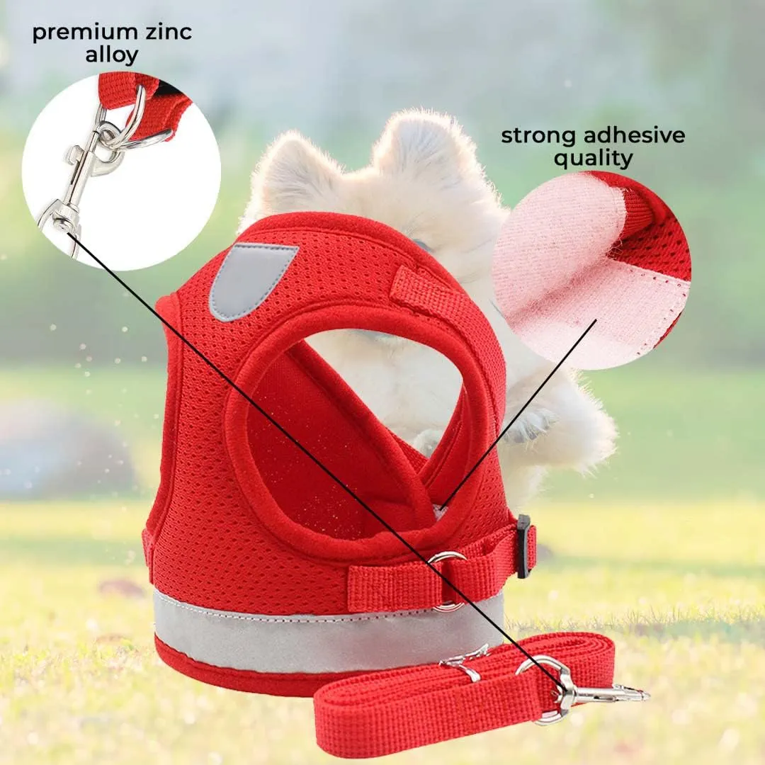 Kuber Industries Reflective Dog Harness With Adjustable Leash|Breathable Polyester Mesh Fabric |XL Size|HT-844|Comfortable No-Pull Grip|Quick Release Buckles|Easy On - Easy Off Harness|Red (Pack Of 3)