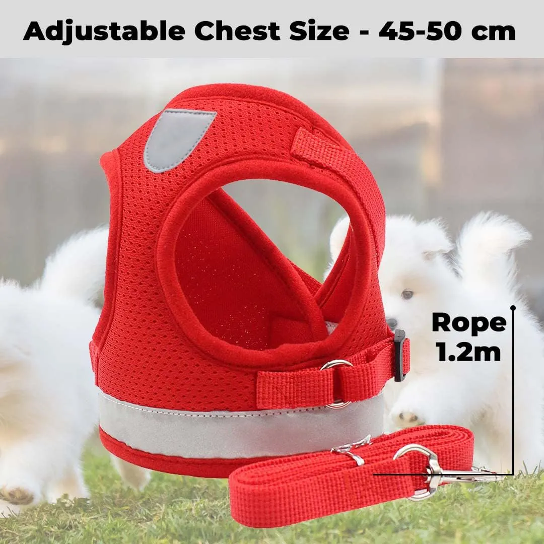 Kuber Industries Reflective Dog Harness With Adjustable Leash|Breathable Polyester Mesh Fabric |XL Size|HT-844|Comfortable No-Pull Grip|Quick Release Buckles|Easy On - Easy Off Harness|Red (Pack Of 3)