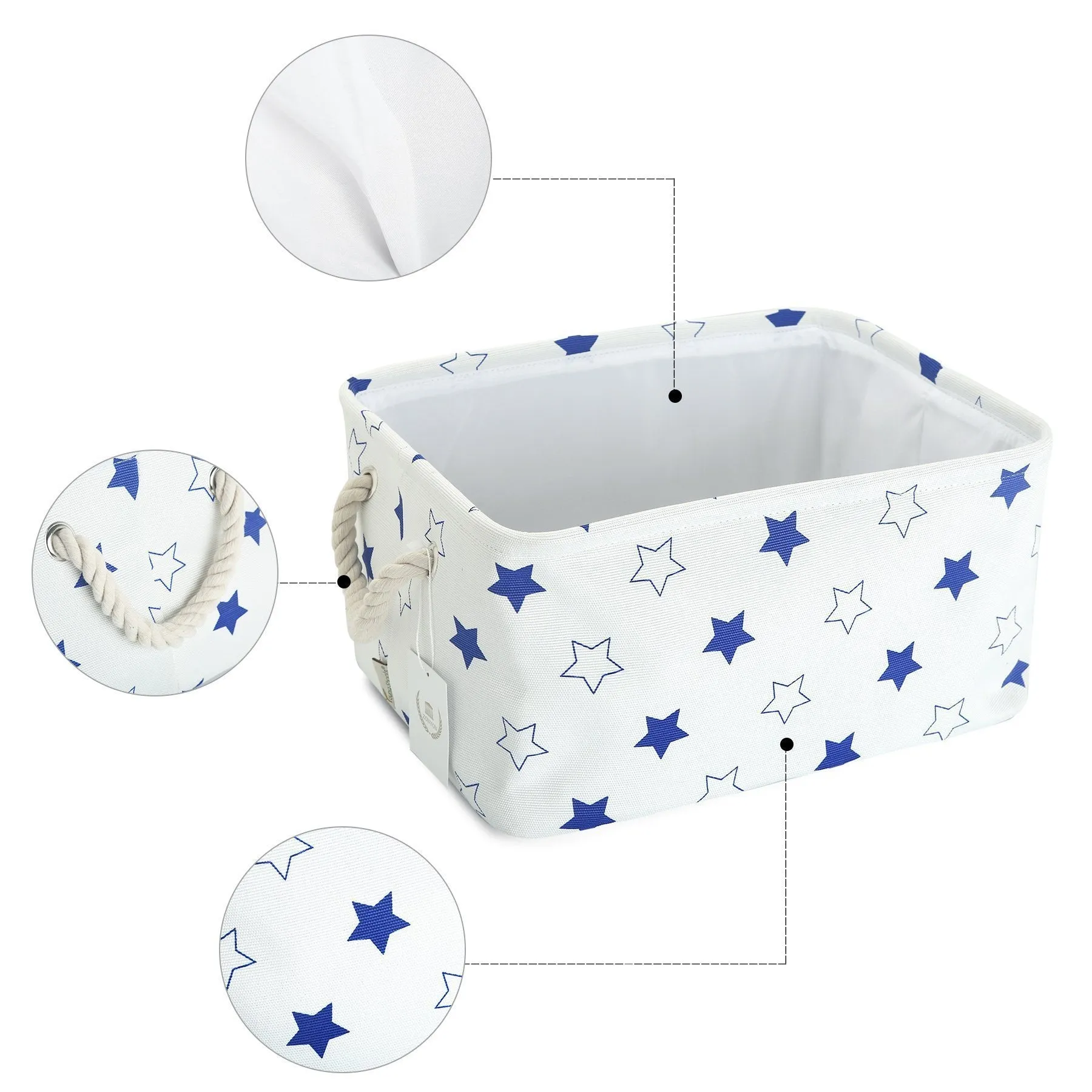 Storage Bin, Zonyon Rectangular Collapsible Linen Foldable Storage Container,Baby Basket,Hamper Organizer with Rope Handles for Boys,Girls,Kids,Toys,Office,Bedroom,Closet,Gift Basket,Blue Star