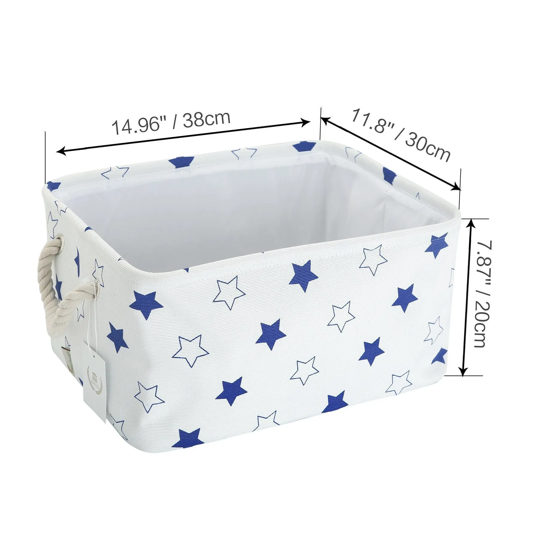 Storage Bin, Zonyon Rectangular Collapsible Linen Foldable Storage Container,Baby Basket,Hamper Organizer with Rope Handles for Boys,Girls,Kids,Toys,Office,Bedroom,Closet,Gift Basket,Blue Star