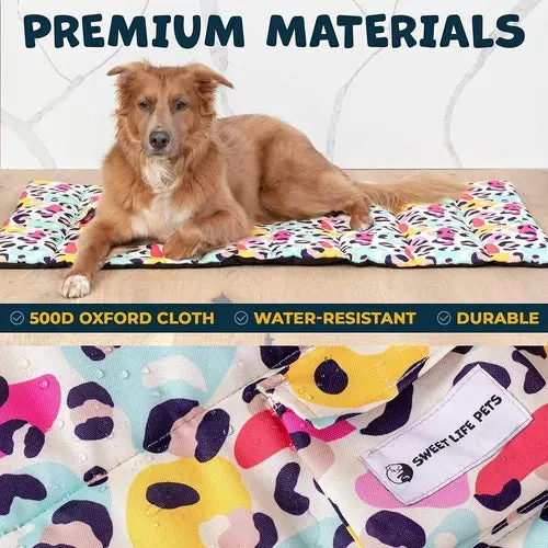 Sweet Life Pets Dog Bed Outdoor Dog Bed for Camping - Portable Carrying Strap with Clip Provides Comfort, Leopard