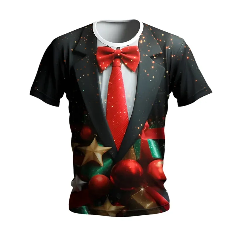 Unisex 3D Merry Christmas T-Shirt - Santa Claus Xmas Graphic Short Sleeve Tee for Men and Kids