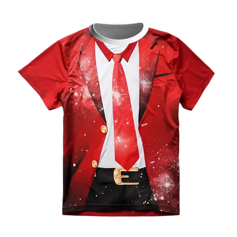 Unisex 3D Merry Christmas T-Shirt - Santa Claus Xmas Graphic Short Sleeve Tee for Men and Kids