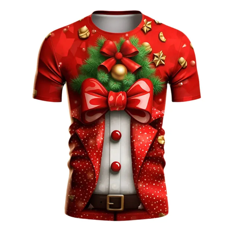 Unisex 3D Merry Christmas T-Shirt - Santa Claus Xmas Graphic Short Sleeve Tee for Men and Kids