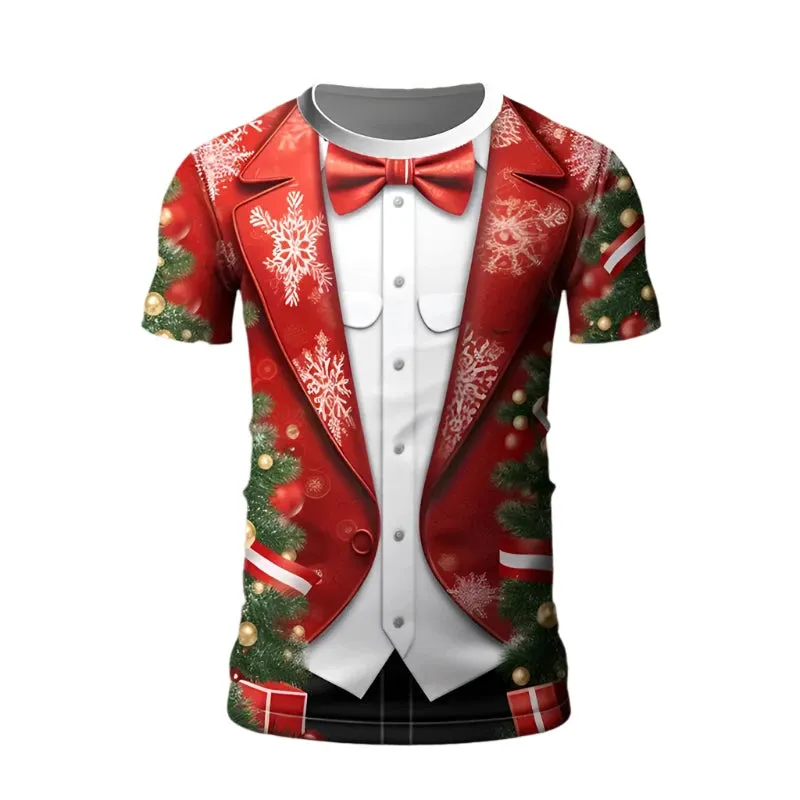 Unisex 3D Merry Christmas T-Shirt - Santa Claus Xmas Graphic Short Sleeve Tee for Men and Kids
