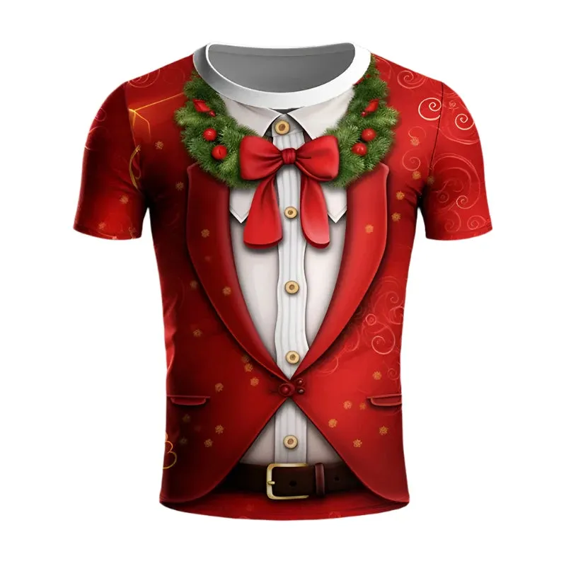 Unisex 3D Merry Christmas T-Shirt - Santa Claus Xmas Graphic Short Sleeve Tee for Men and Kids