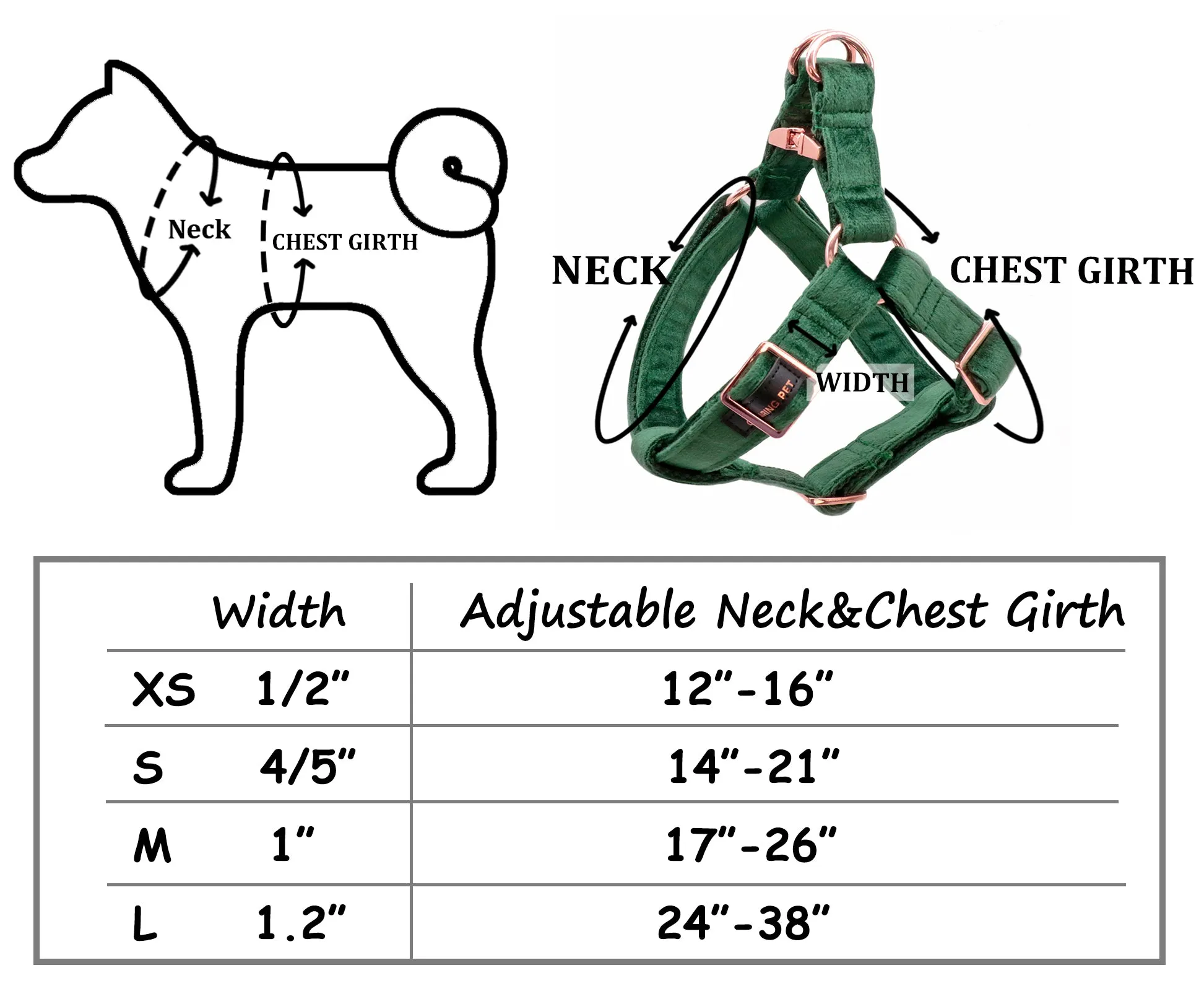 Velvet Dog Harness,  Adjustable Heavy Duty Dog Harness for Small Medium Large Dogs