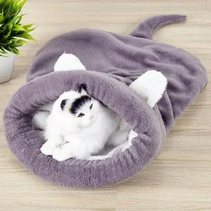 Warm Coral Fleece Cat & Small Dog Sleeping Bag Bed
