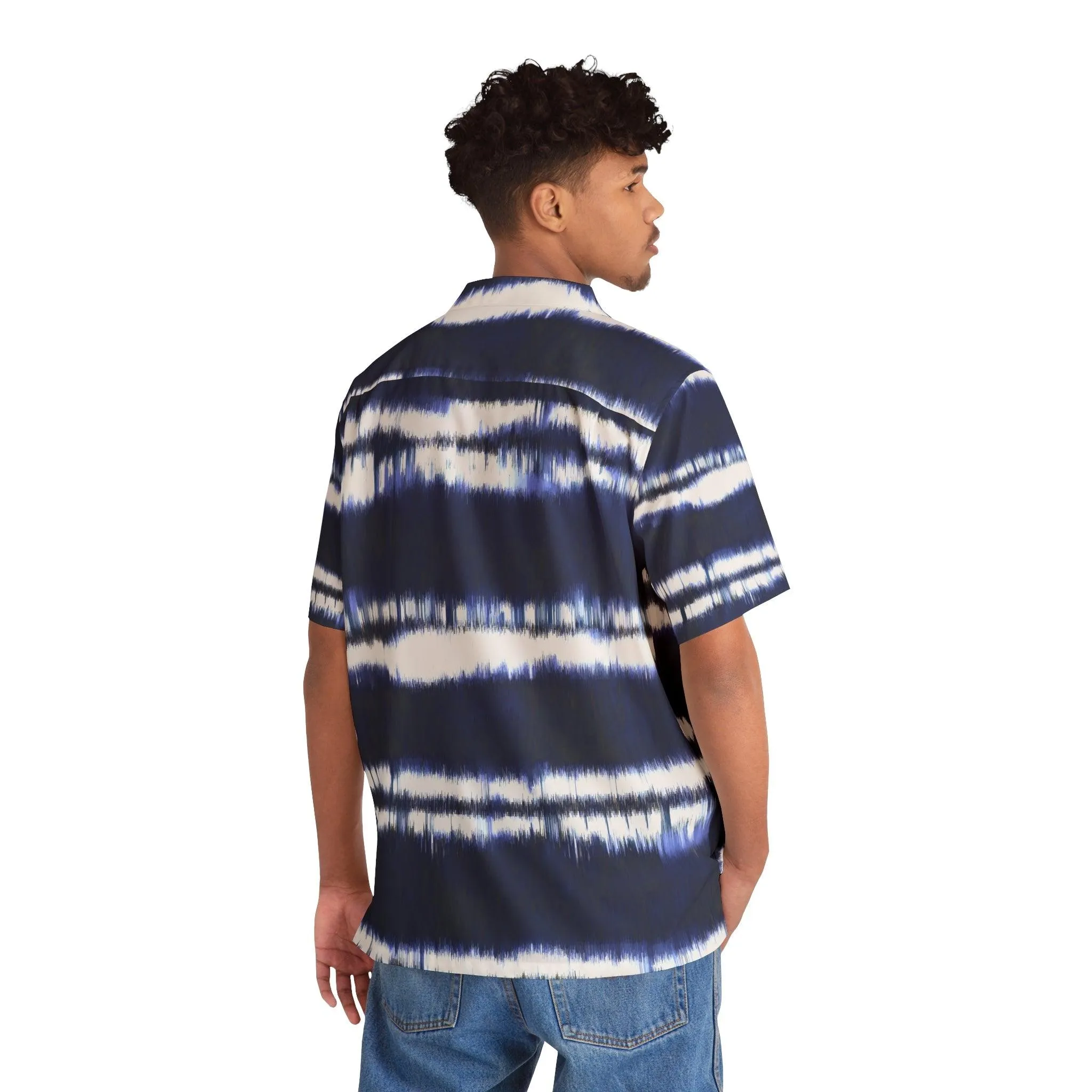 White Lines on Blue Men's Hawaiian Shirt (AOP)