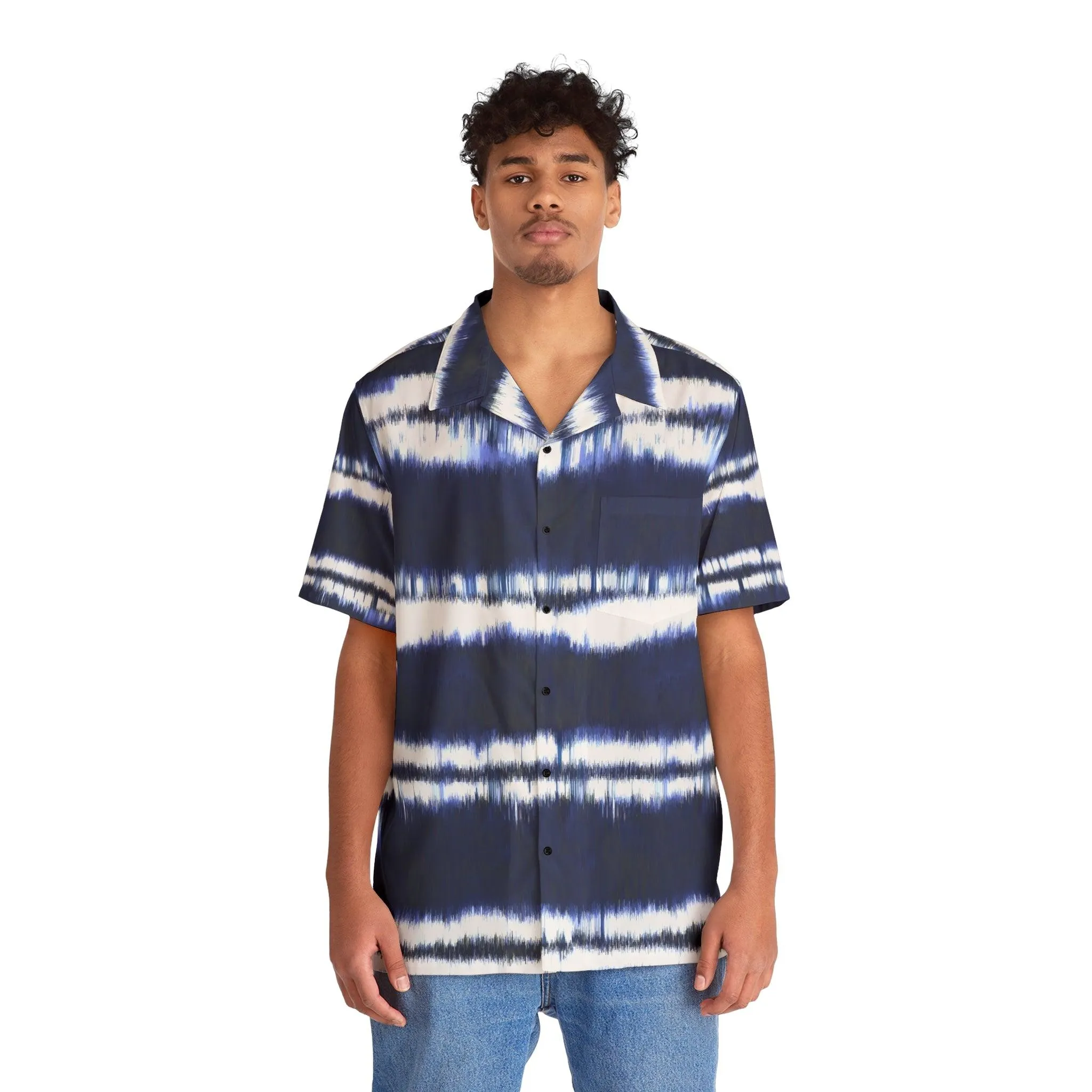 White Lines on Blue Men's Hawaiian Shirt (AOP)